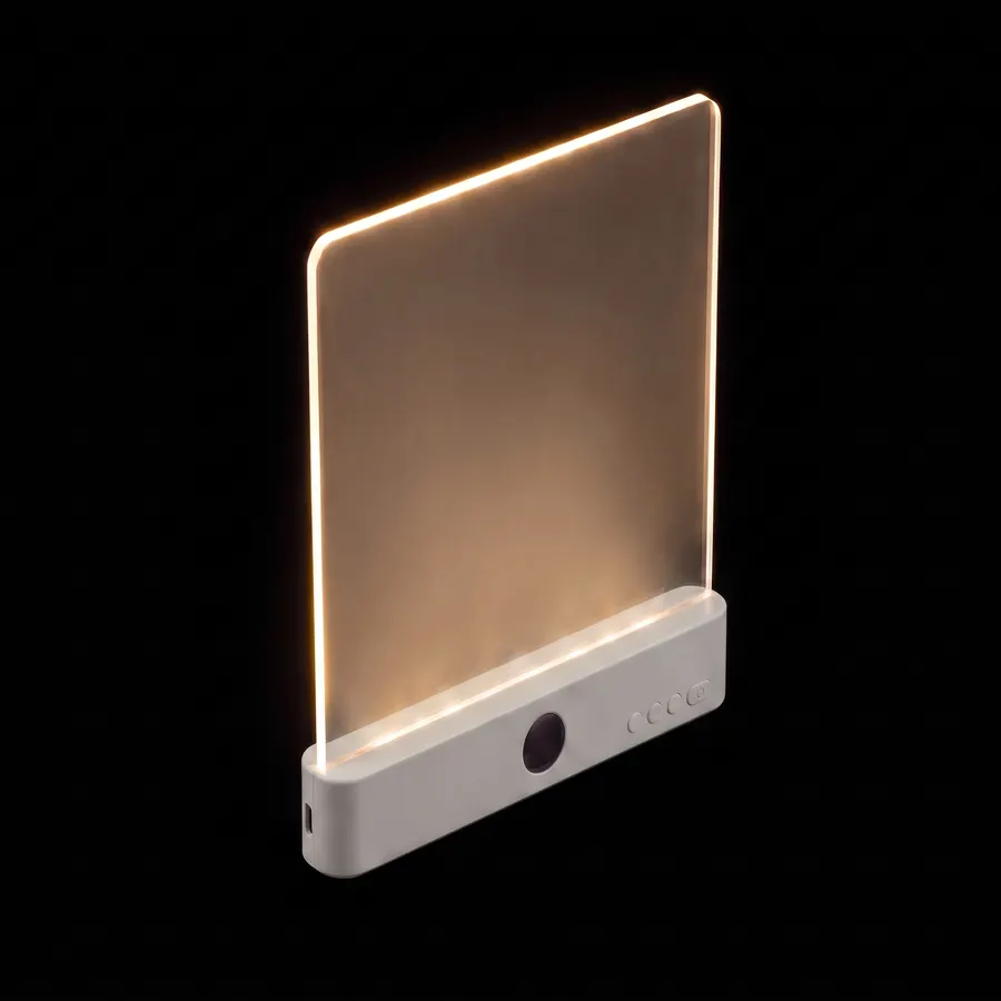 The Lorelight in white, floating on black, glowing warm